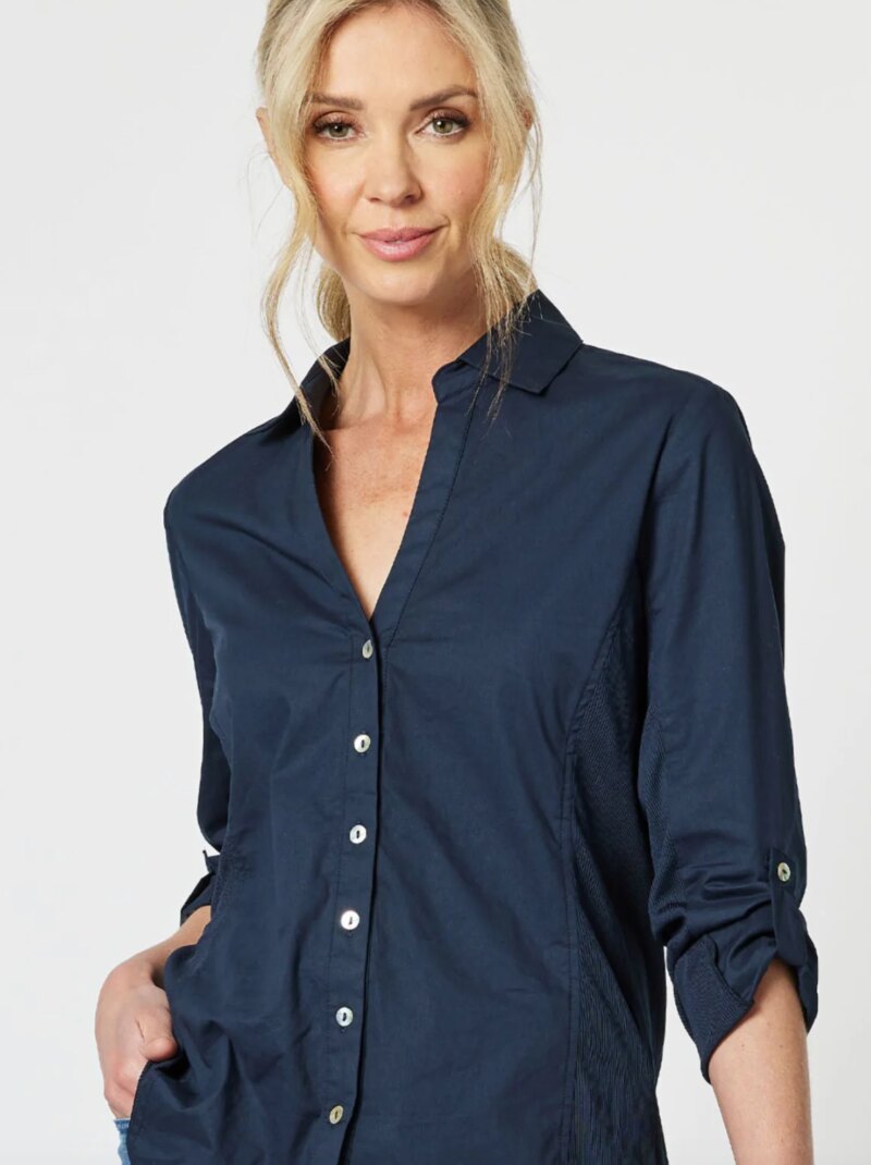 Elegant Navy Blue Button Up Shirt